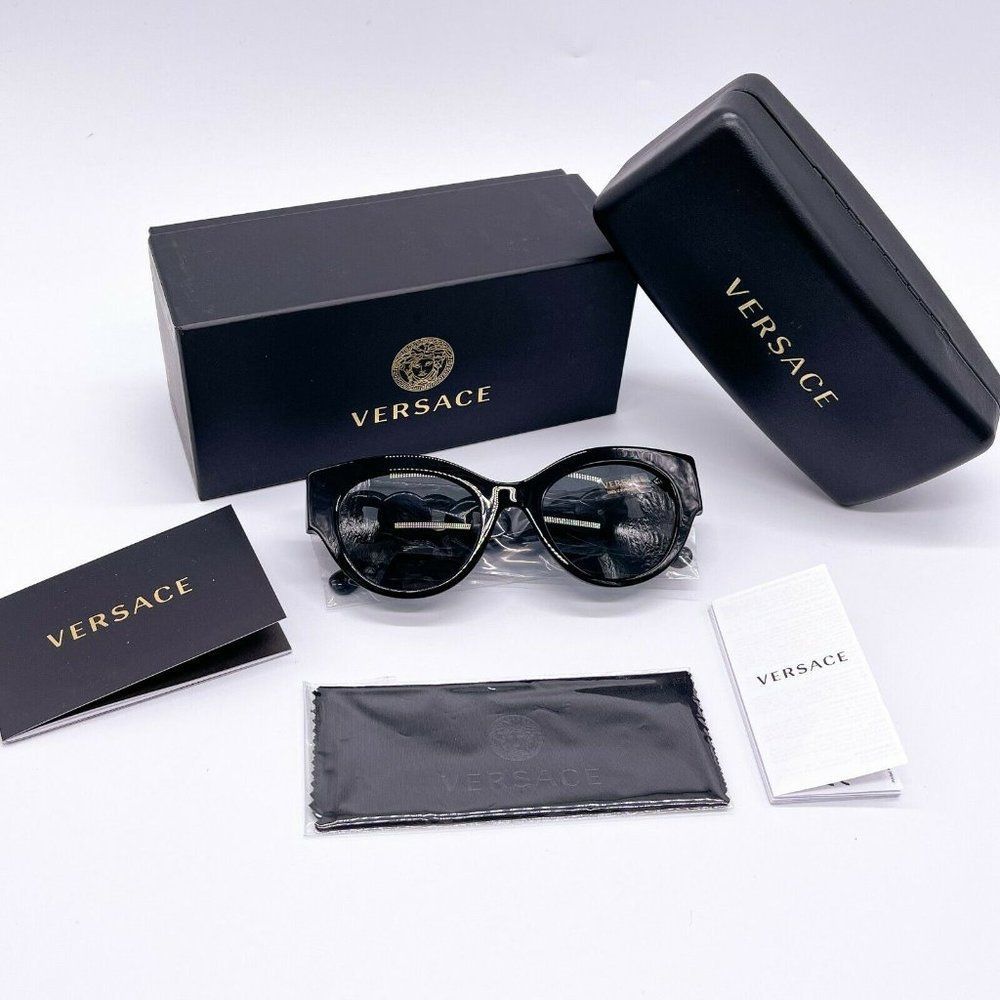 New Versace Black Acetate 52mm Sunglasses With Box